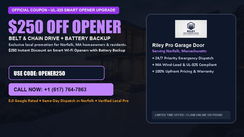 Riley Pro Garage Door $250 OFF Premium LiftMaster Opener Installation in Norfolk, MA